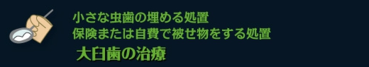 小さな虫歯の埋める処置　保険または自費で被せ物をする処置　大臼歯の治療